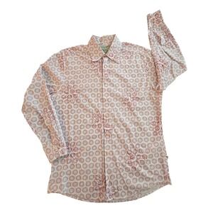 SQ Wear Men's‎ Long Sleeve Button Up Shirt White Floral Print Casual Size L